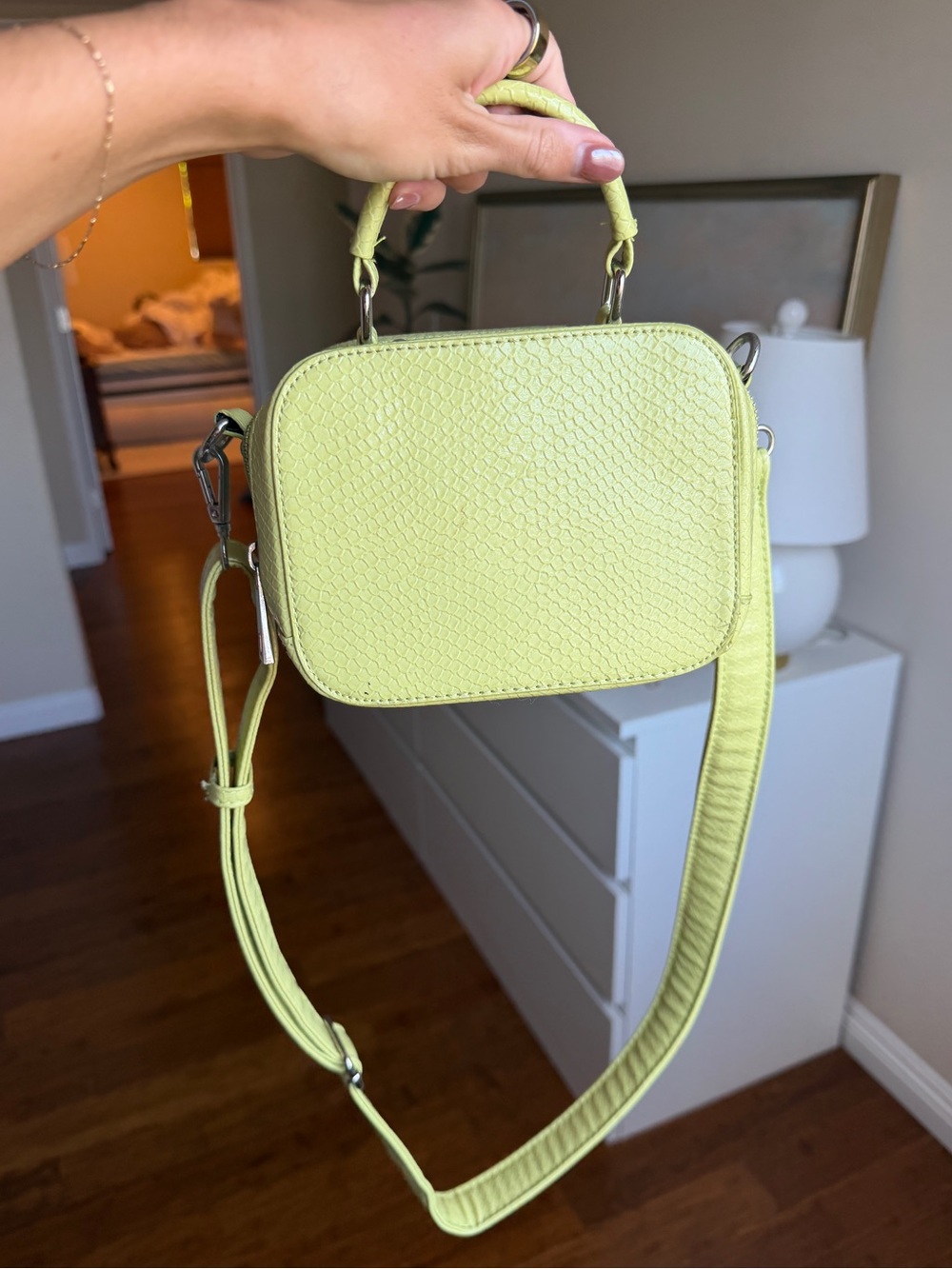 HVISK Textured Lime Mini Crossbody Bag with Top Handle